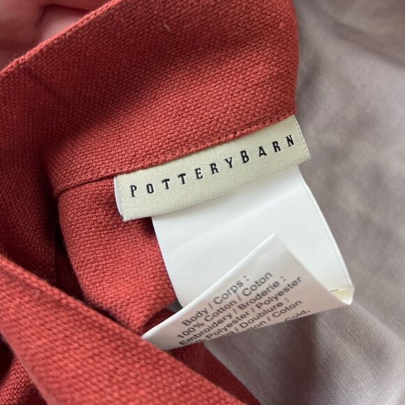 Pottery Barn Embroidered Floral Rust Orange and Cream Euro Sham Pillow Case - Picture 5 of 6